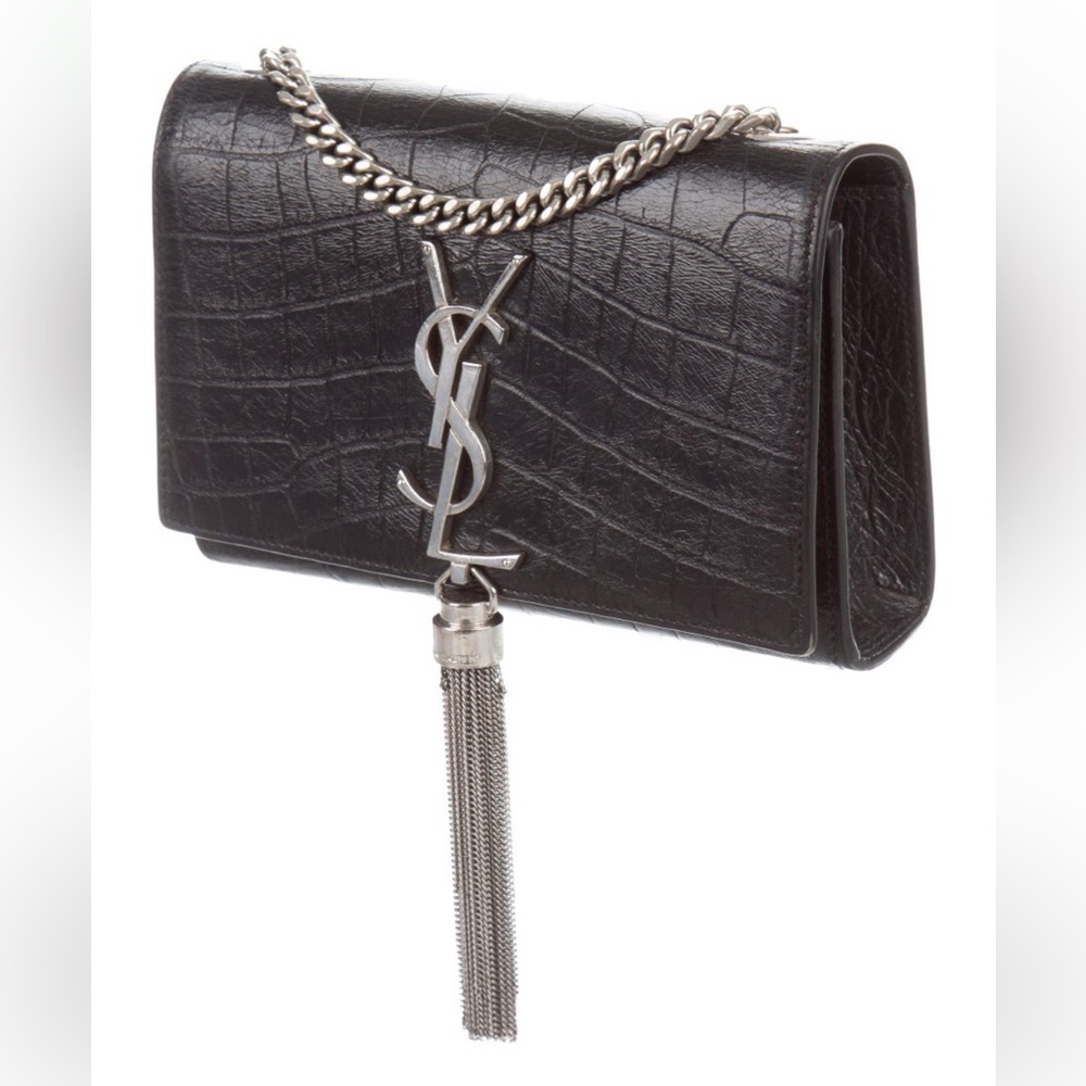 Saint Laurent Black Croc-Embossed Crossbody handbag